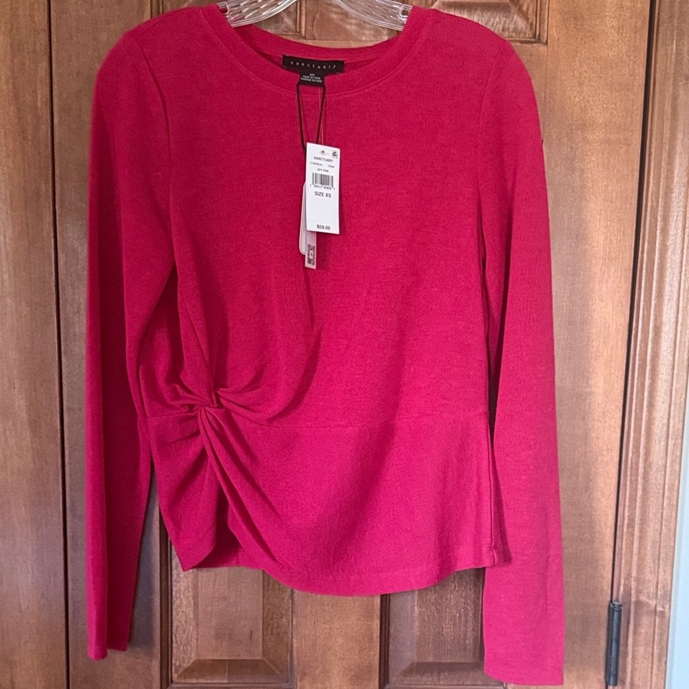 SANCTUARY Long Sleeve Knot Detail Sweater Tee Pullover in PINK - Size XS - NWT